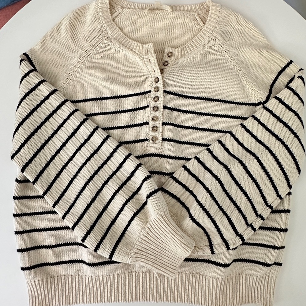 Sezane Leontine Sweater Ecru Navy Small